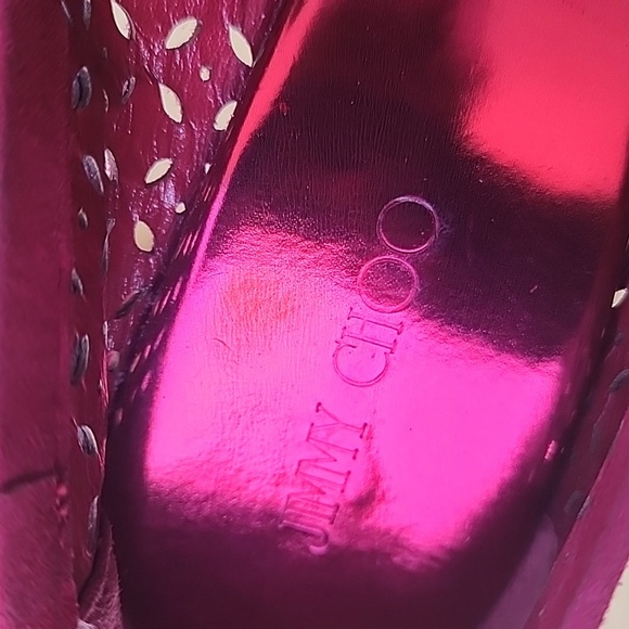 JIMMY CHOO 'PAPINA' BERRY WINE SUEDE CORK WEDGE Size 40 - Picture 9 of 14